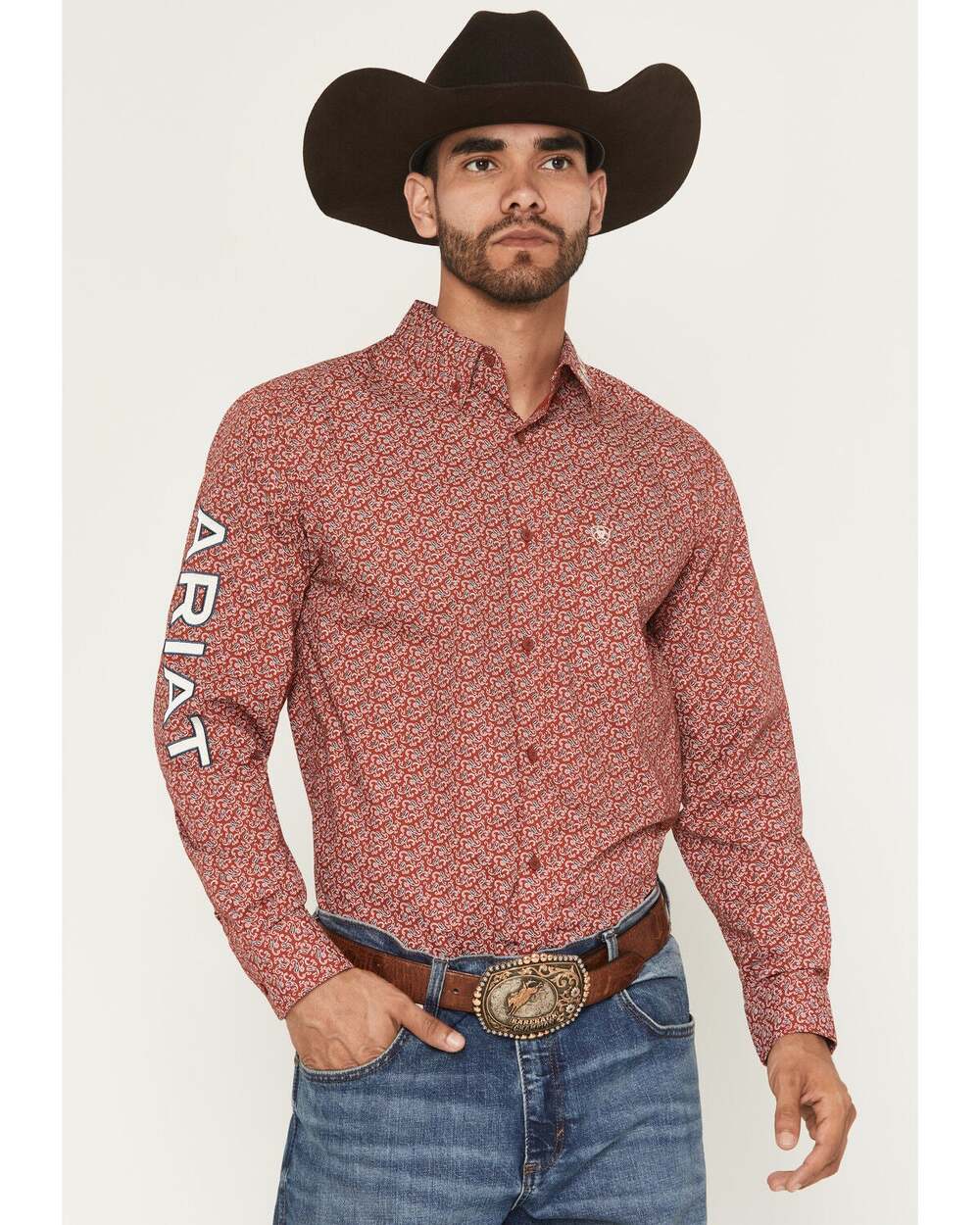 NWT Ariat Team Logo Paisley Print Fitted Shirt in White size Large